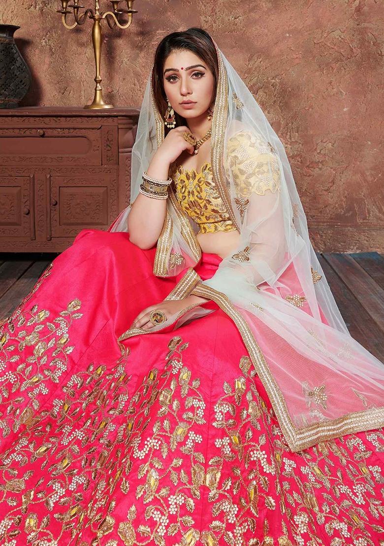 Pink Sequin Work Silk Blend Lehenga Set - Indya