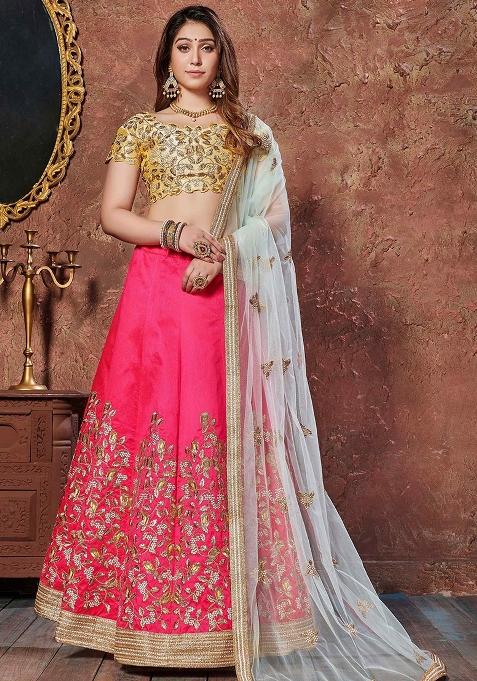 Pink Sequin Work Silk Blend Lehenga Set