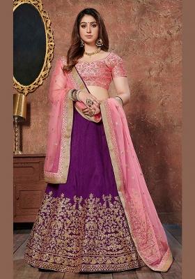 Purple Sequin Work Silk Blend Lehenga Set