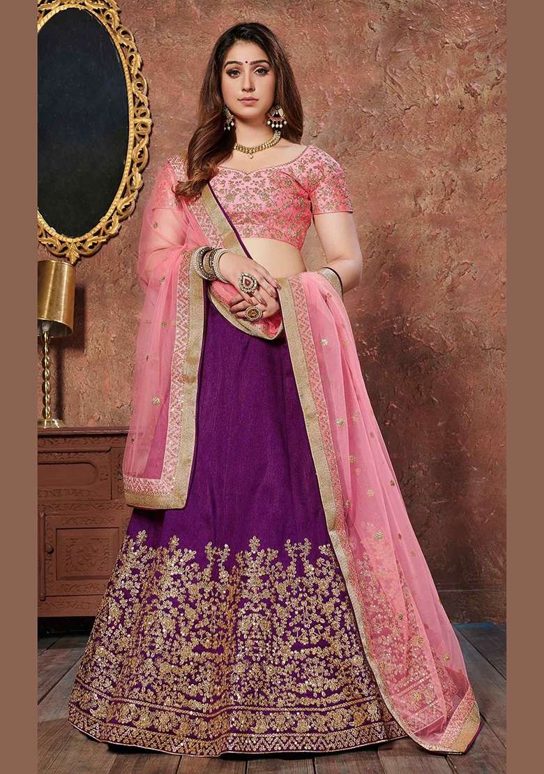 Purple Sequin Work Silk Blend Lehenga Set for Diwali and Festive Wear - Indya
