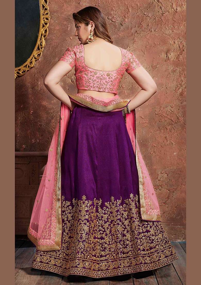 Purple Sequin Work Silk Blend Lehenga Set for Diwali and Festive Wear - Indya