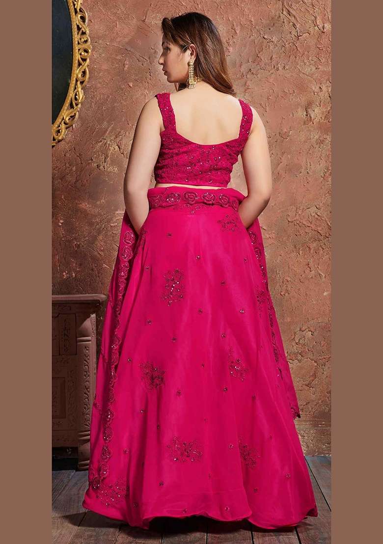 Rani Pink Sequin Work Georgette Lehenga Set for Diwali and Festive Wear - Indya