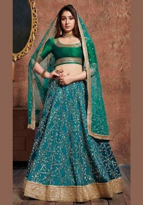 Turquoise Sequin Work Silk Blend Lehenga Set