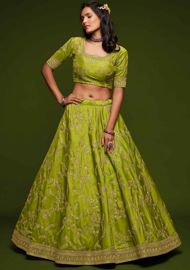 Neon Sequin Work Silk Blend Lehenga Set - Indya