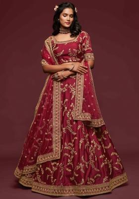 Maroon Sequin Work Silk Blend Lehenga Set