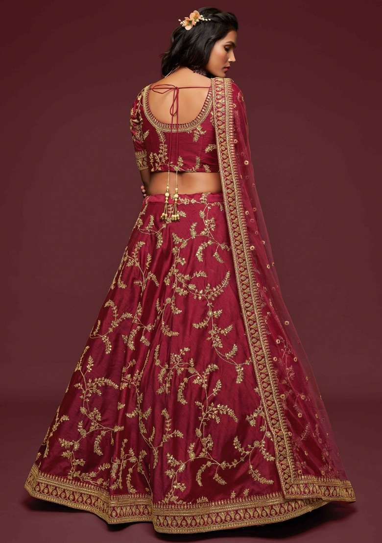 Maroon Sequin Work Silk Blend Lehenga Set for Diwali and Festive Wear - Indya