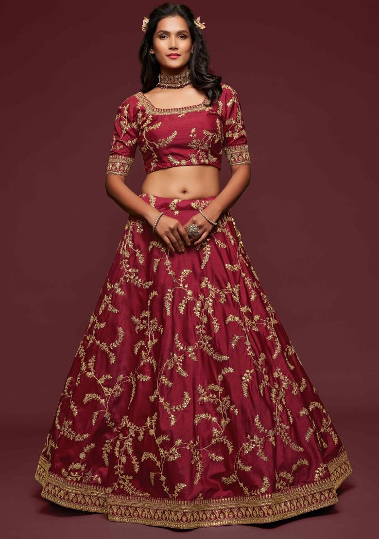 Maroon Sequin Work Silk Blend Lehenga Set - Indya
