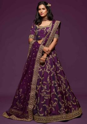 Purple Sequin Work Silk Blend Lehenga Set