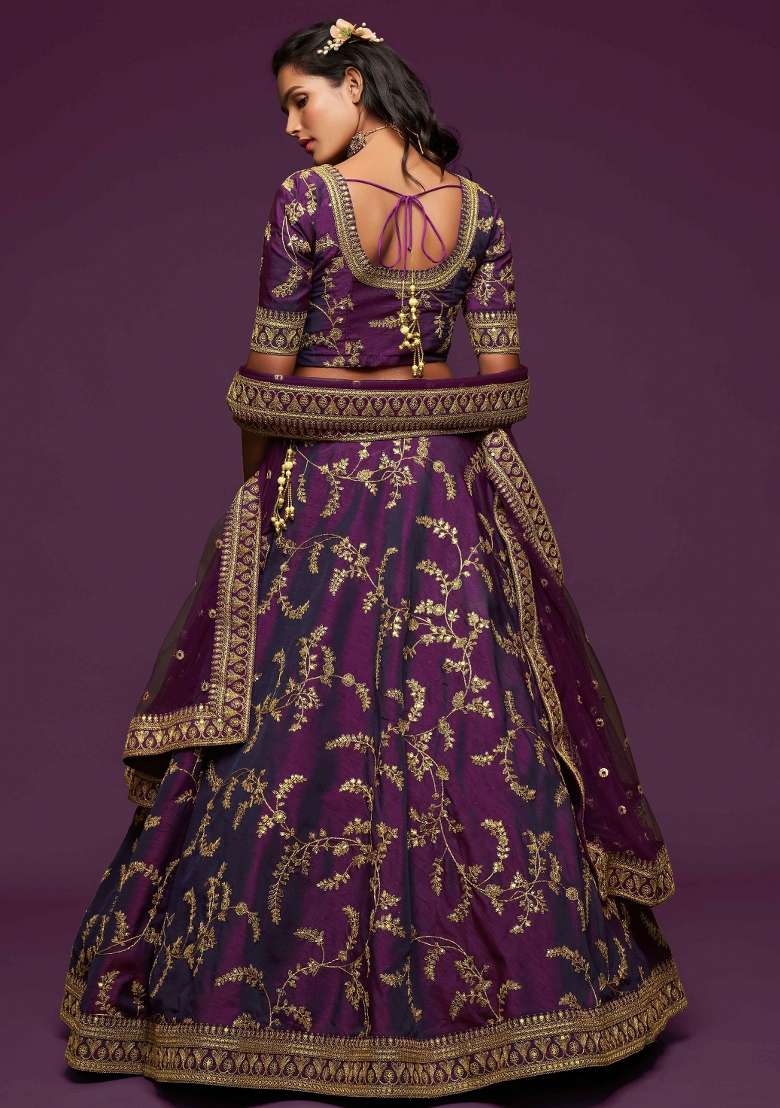 Purple Sequin Work Silk Blend Lehenga Set for Diwali and Festive Wear - Indya