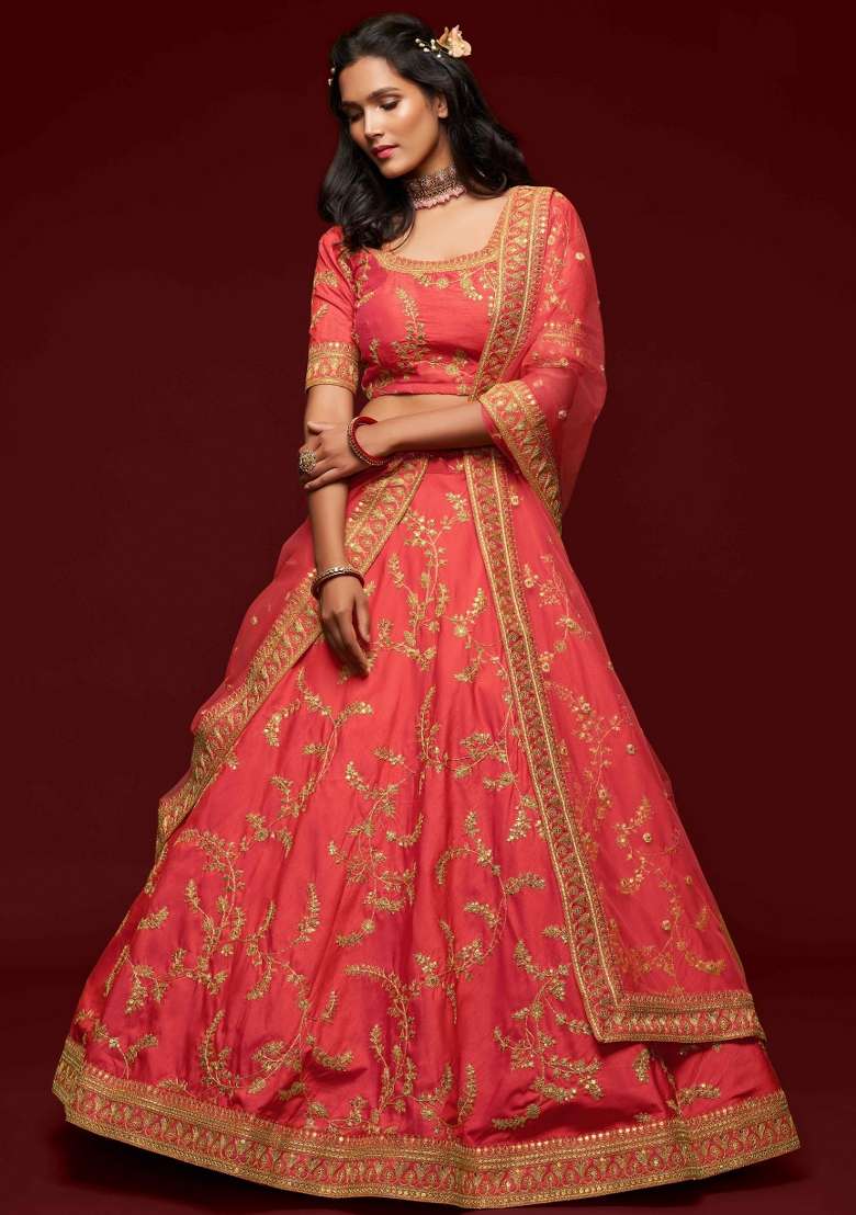 Gajari Work Silk Blend Lehenga Set with Sequin for Diwali | Wedding & Festive Wear - Indya