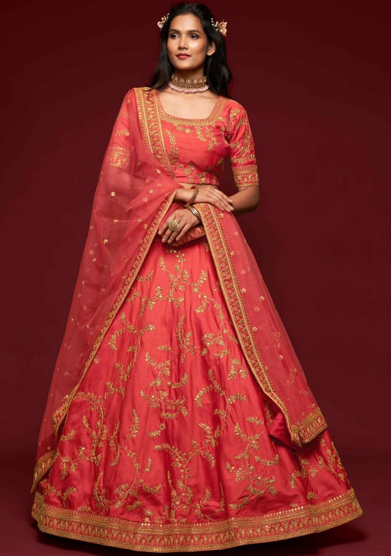 Gajari Sequin Work Silk Blend Lehenga Set - Indya