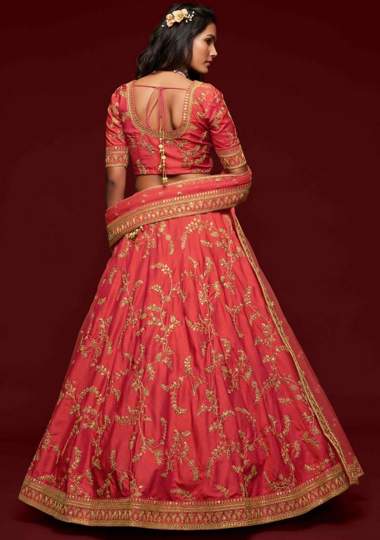 Gajari Work Silk Blend Lehenga Set with Sequin for Diwali | Wedding & Festive Wear - Indya