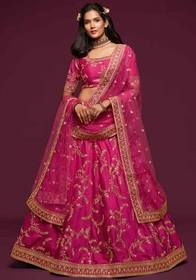 Pink Sequin Work Silk Blend Lehenga Set