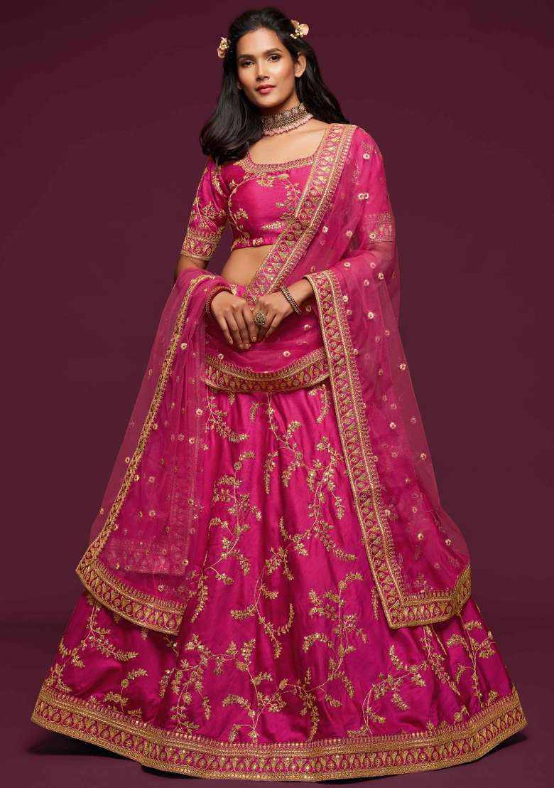 Pink Sequin Work Silk Blend Lehenga Set for Diwali and Festive Wear - Indya