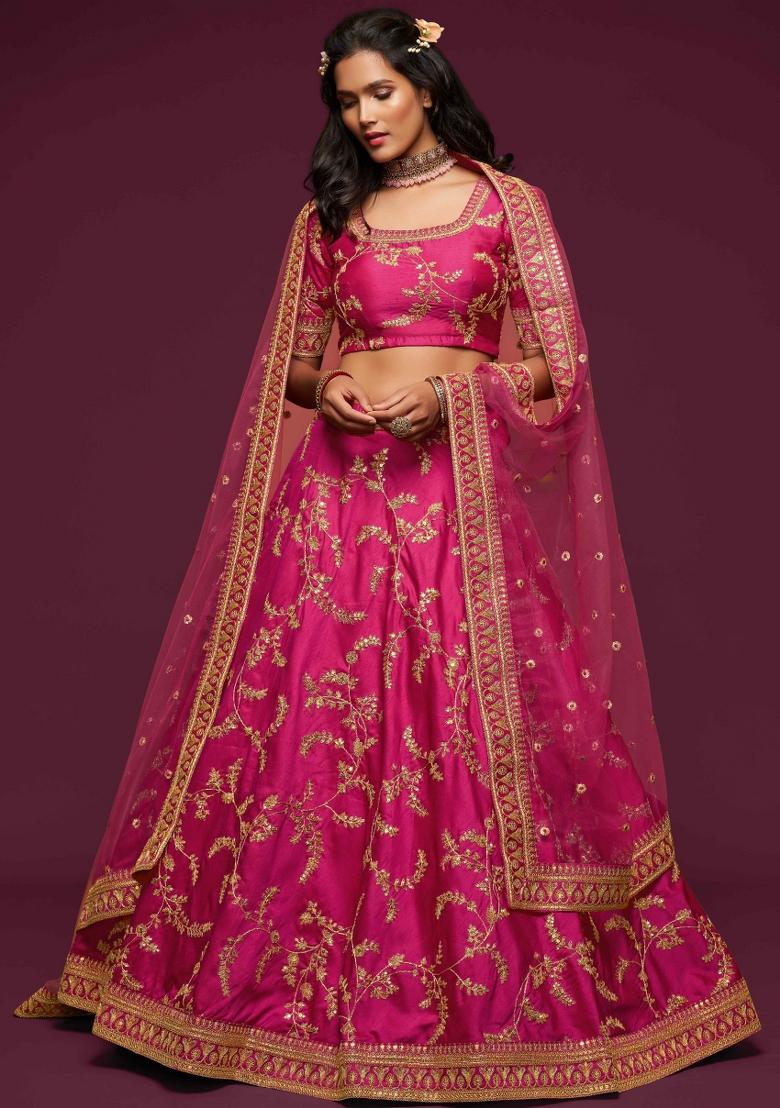 Pink Sequin Work Silk Blend Lehenga Set - Indya