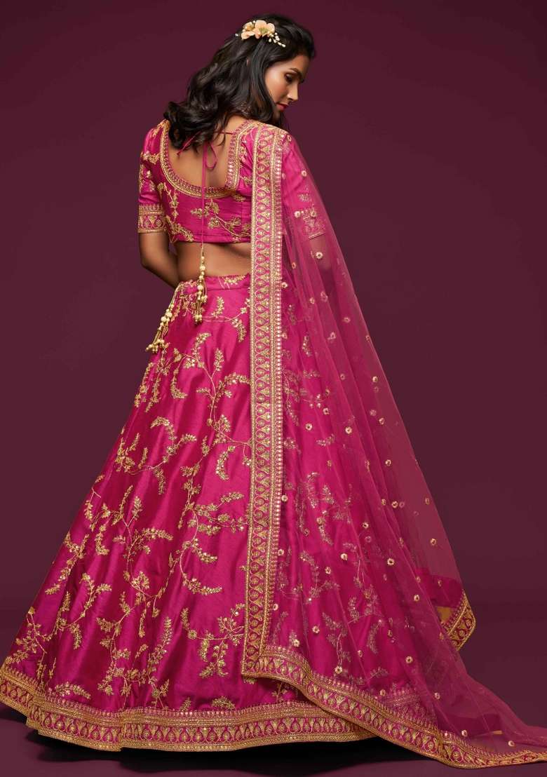 Pink Sequin Work Silk Blend Lehenga Set for Diwali and Festive Wear - Indya