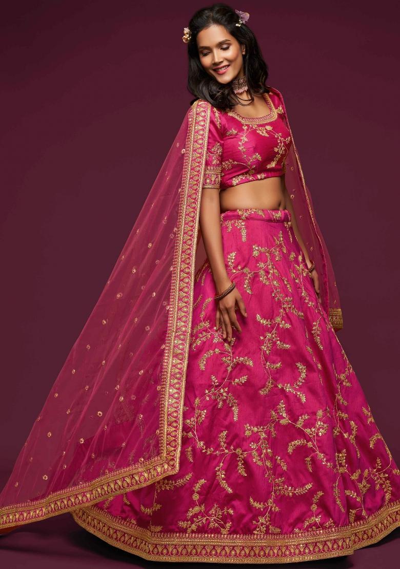 Pink Sequin Work Silk Blend Lehenga Set - Indya