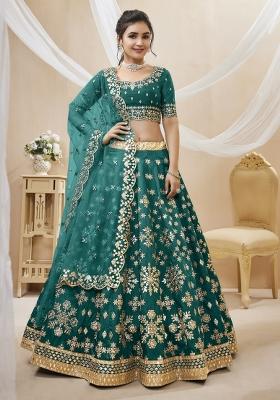 Green Sequin Work Silk Blend Lehenga Set