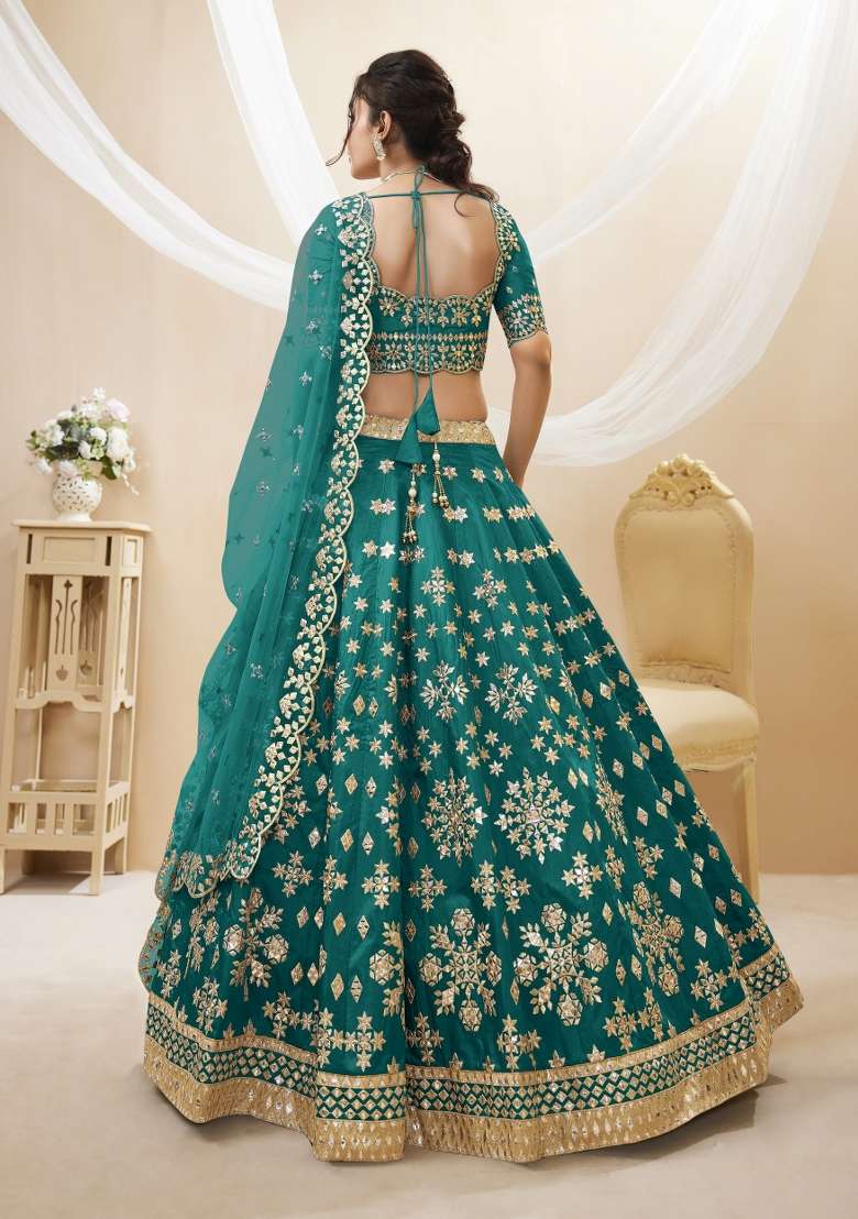 Green Sequin Work Silk Blend Lehenga Set for Diwali and Festive Wear - Indya