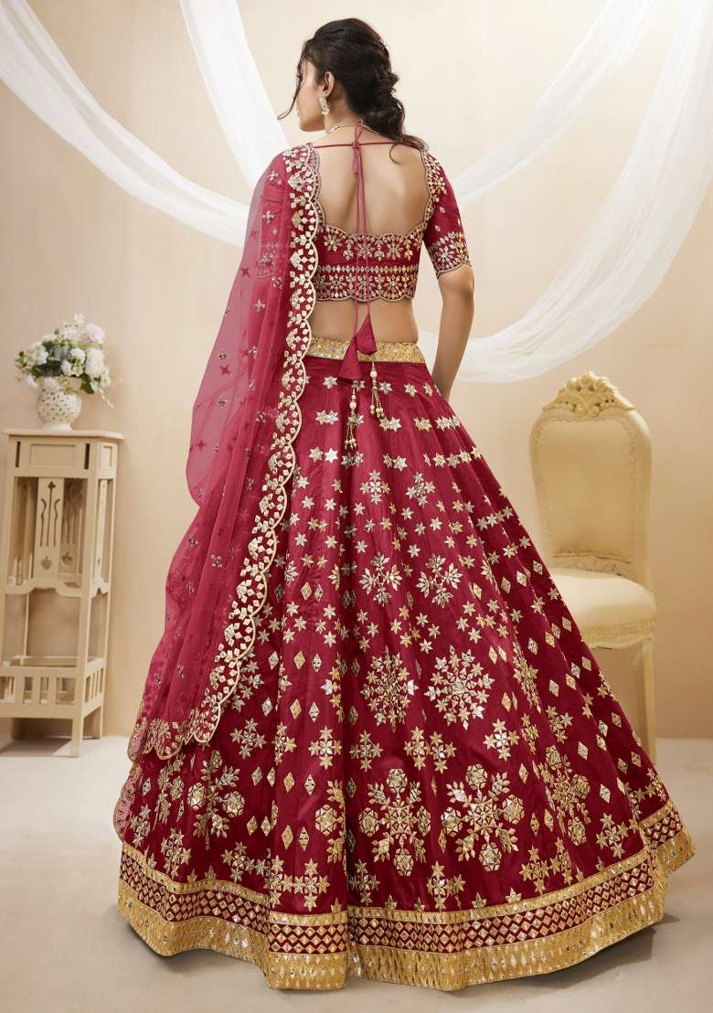 Red Sequin Work Silk Blend Lehenga Set for Diwali and Festive Wear - Indya