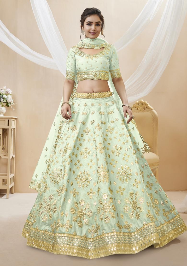 Pista Green Sequin Work Silk Blend Lehenga Set - Indya