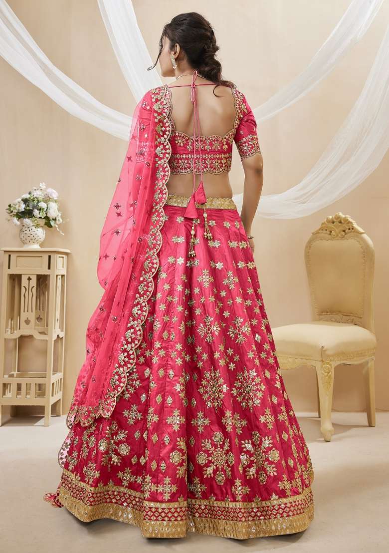 Pink Work Silk Blend Lehenga Set with Sequin for Diwali | Wedding & Festive Wear - Indya