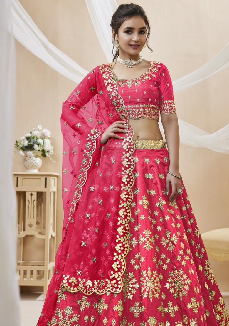 Pink Sequin Work Silk Blend Lehenga Set - Indya