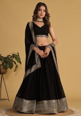 Black Sequin Work Georgette Lehenga Set