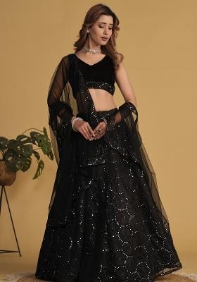 Black Sequin Work Net Lehenga Set