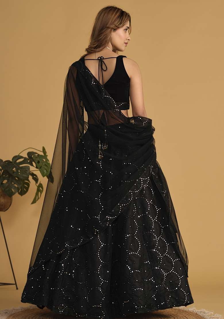 Black Work Net Lehenga Set with Sequin for Diwali | Wedding & Festive Wear - Indya
