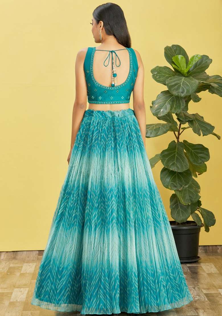 Sky Blue Organza Lehenga Set with Printed for Diwali | Wedding & Festive Wear - Indya