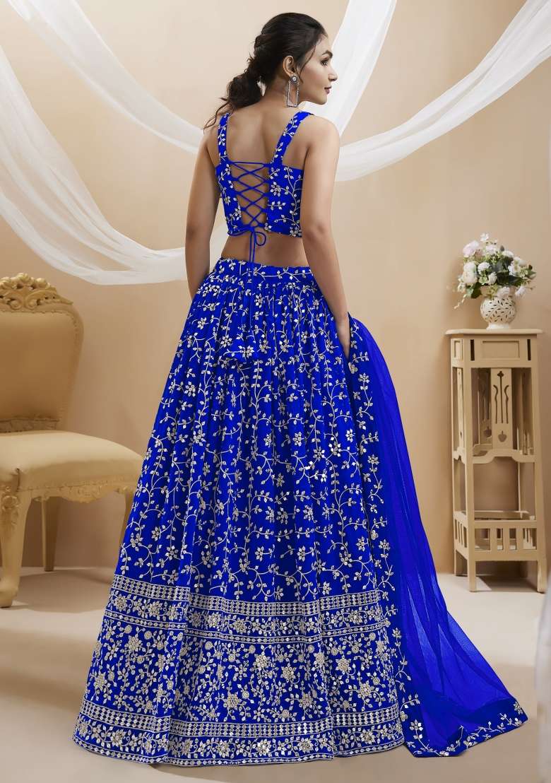 Blue Work Georgette Lehenga Set with Sequin for Diwali | Wedding & Festive Wear - Indya