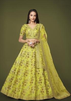 Neon Sequin Work Silk Blend Lehenga Set