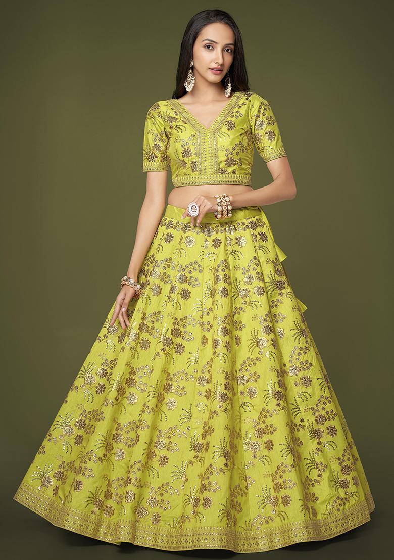 Neon Sequin Work Silk Blend Lehenga Set - Indya