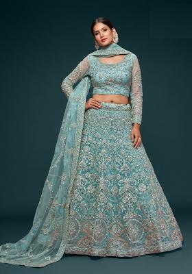 Ocean Aqua Embroidered Net Lehenga Set