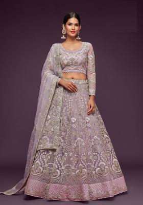 Dusty Orchid Embroidered Net Lehenga Set