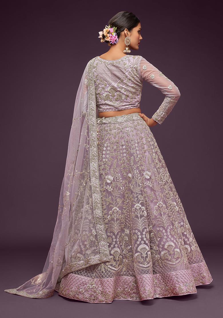 Dusty Orchid Embroidered Net Lehenga Set - Indya
