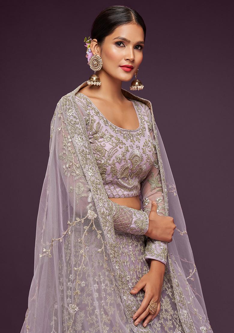 Dusty Orchid Embroidered Net Lehenga Set - Indya