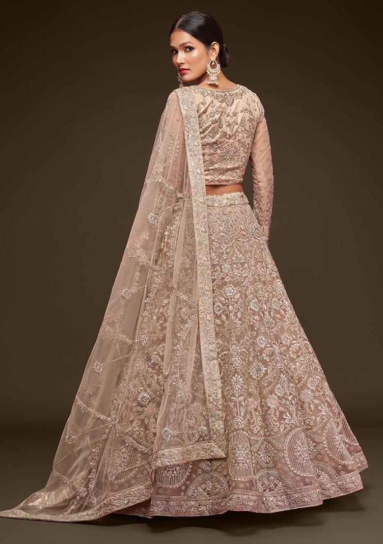 Royal Beige Embroidered Net Lehenga Set - Indya