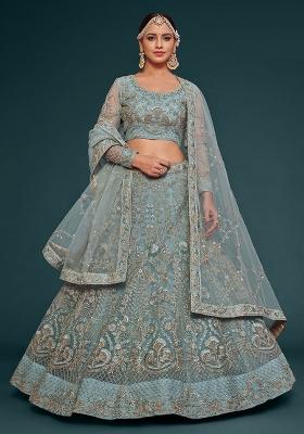 Ocean Aqua Embroidered Net Lehenga Set