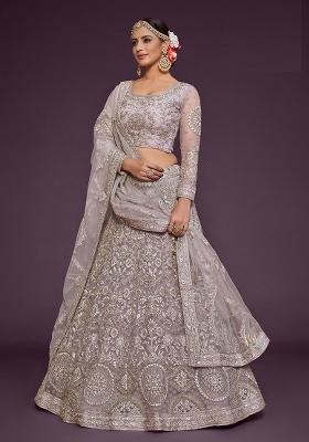Dusty Orchid Embroidered Net Lehenga Set