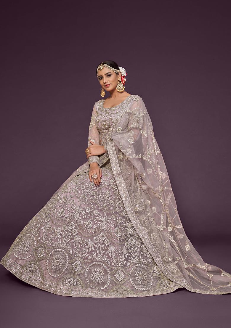 Dusty Orchid Embroidered Net Lehenga Set - Indya