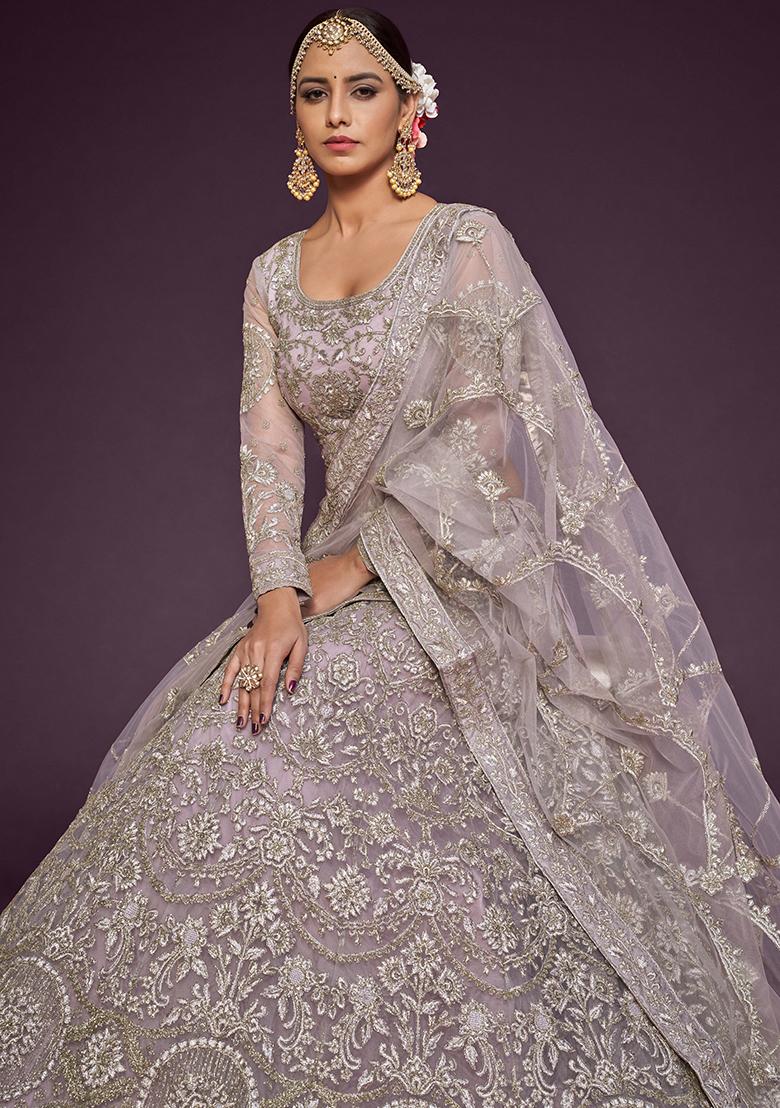 Dusty Orchid Embroidered Net Lehenga Set - Indya