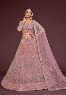 Pearl Pink Embroidered Net Lehenga Set