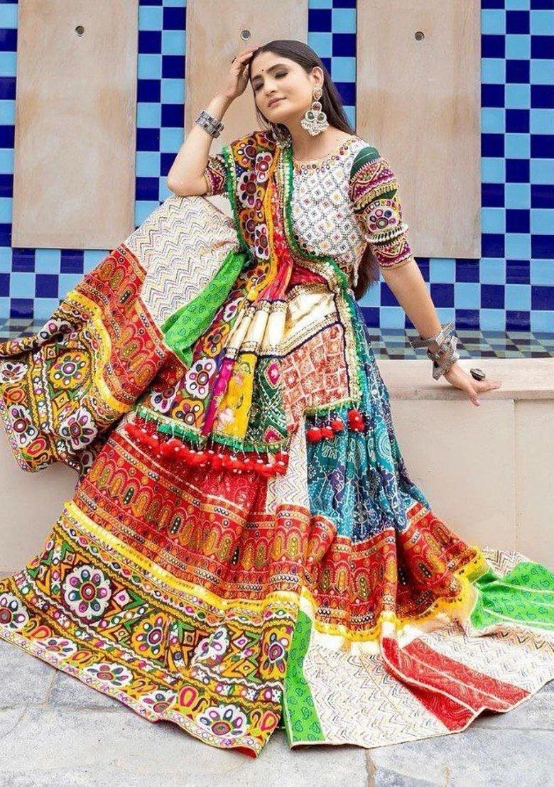 Multicolor Digital Print Silk Blend Lehenga Set - Indya