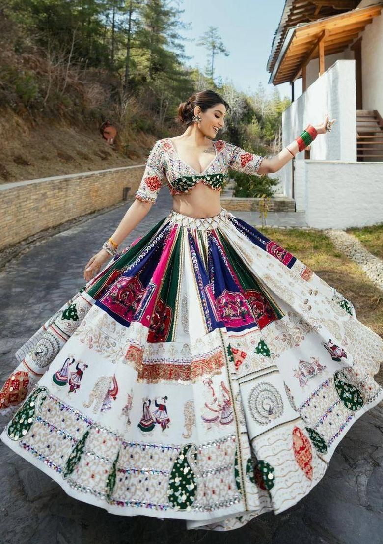 Multicolor Digital Print Silk Blend Lehenga Set - Indya
