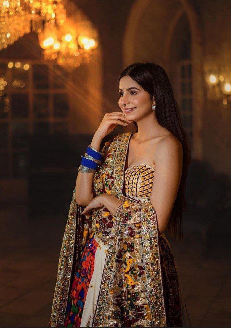 Multicolor Digital Print Silk Blend Lehenga Set - Indya