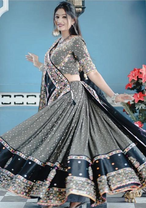 Multicolor Digital Print Silk Blend Lehenga Set