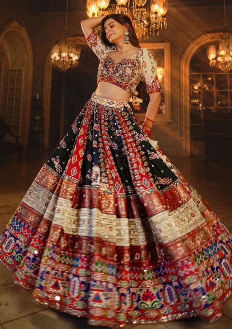 Multicolor Digital Print Silk Blend Lehenga Set - Indya