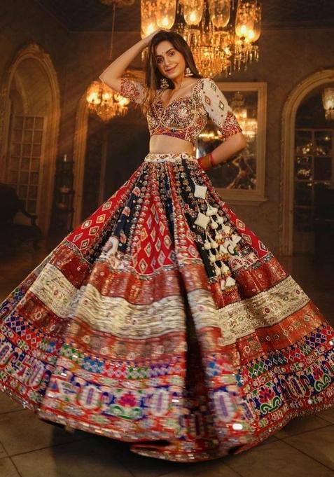 Multicolor Digital Print Silk Blend Lehenga Set